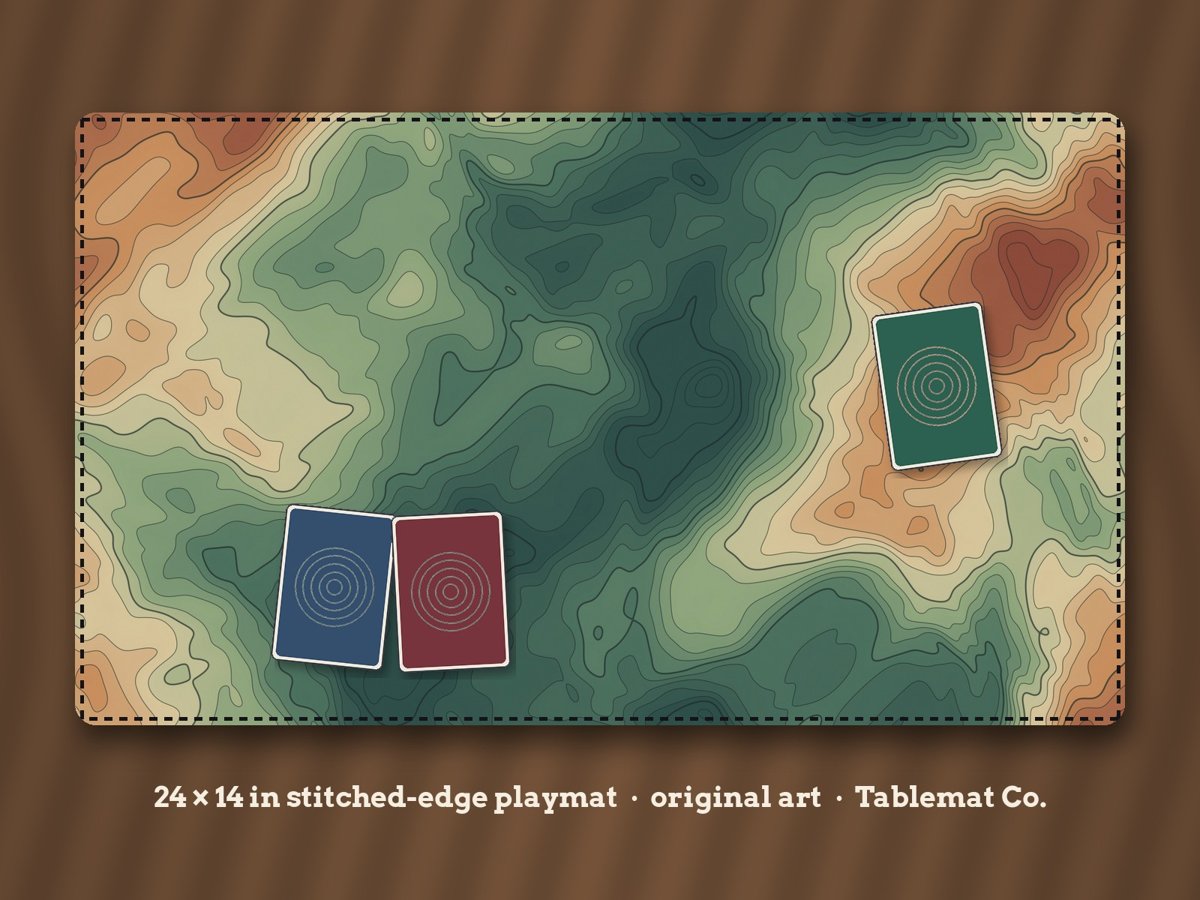 Topographic Trail Playmat: 24 × 14 in Contour Map Card Game & Desk Mat